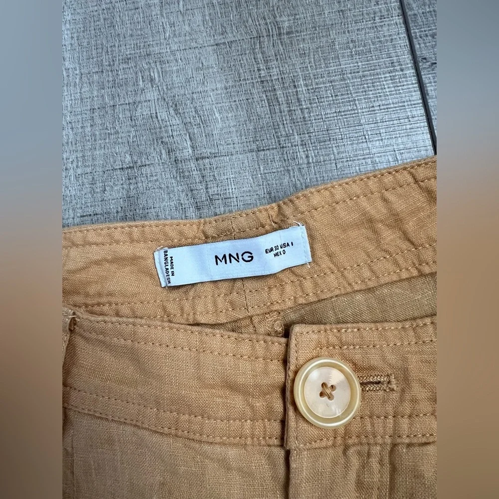 Mango straight leg linen trousers in orange